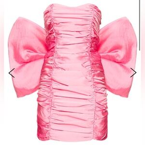 Pink Satin Ruched Dress with Bow back